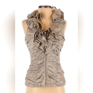 Anne Fontaine Halter V Neck Top 36 Ruched and Ruffles